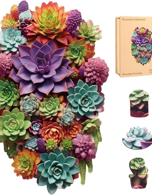 Delobil Puzzles for Adults with Puzzle Saver - Succulent Wooden Puzzle Gifts Unique Adult Jigsaw Puzzles Brain Teaser Family Game 200 Pieces 12.6" X 7.8"