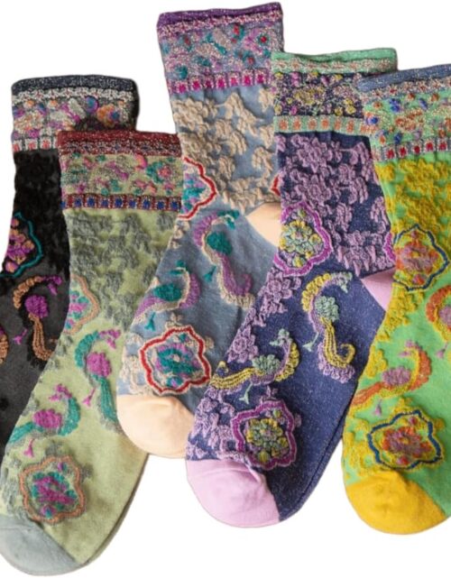 Vintage Style Crew Socks with Cute Floral Cuff for Women