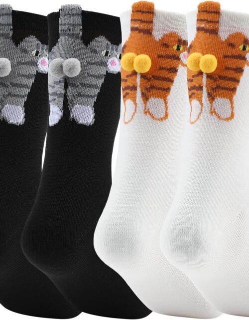 Cat Socks with Balls Cute Funny Hilarious Novelty Cotton Cat Socks for Women Men Halloween Christmas Gift 2Pairs