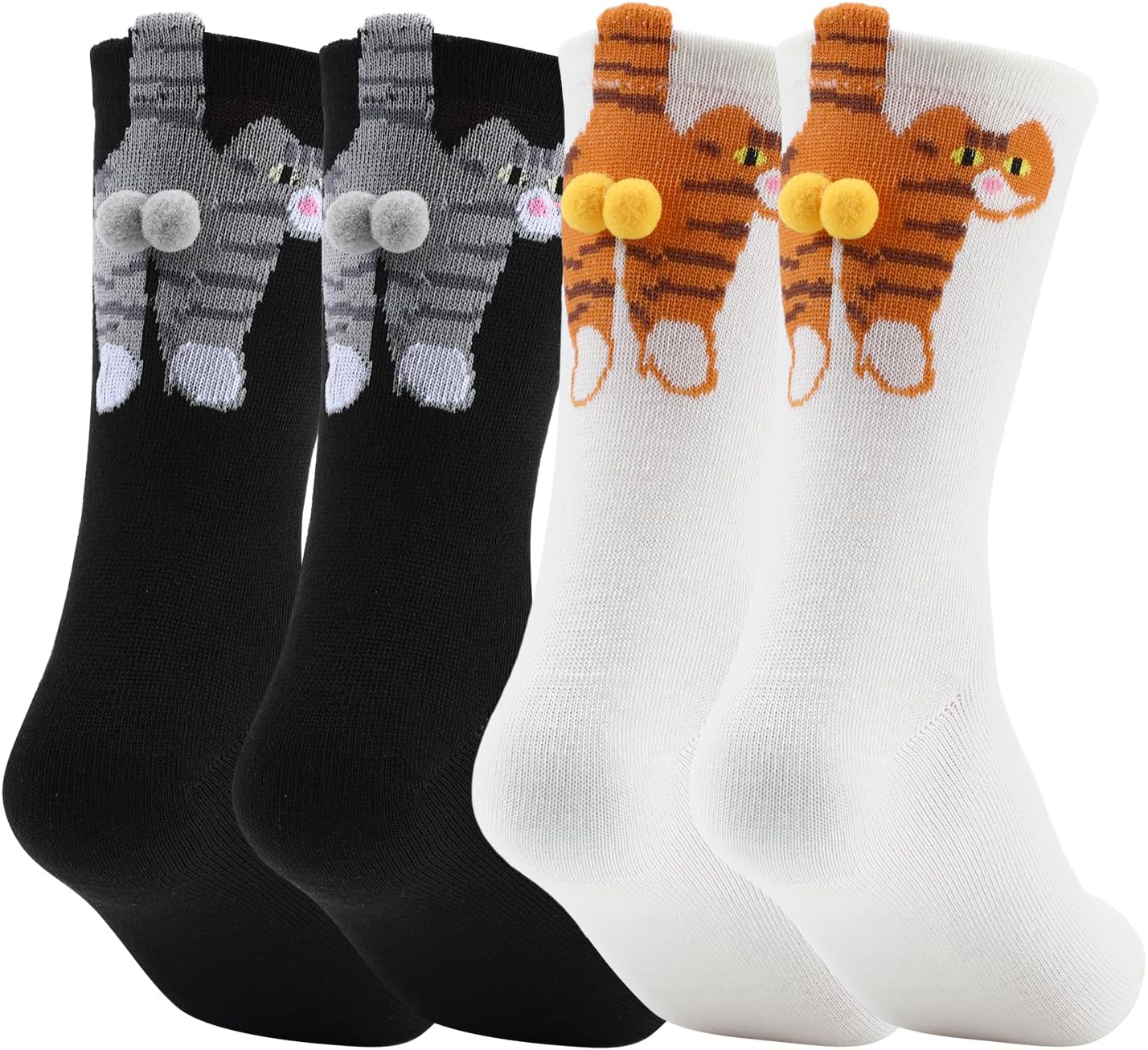 Cat Socks with Balls Cute Funny Hilarious Novelty Cotton Cat Socks for Women Men Halloween Christmas Gift 2Pairs