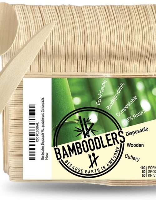 Disposable Wooden Cutlery Set | 100% All-Natural, Eco-Friendly, Biodegradable, and Compostable - Because Earth is Awesome! Pack of 200-6.5” utensils (100 forks, 50 spoons, 50 knives)